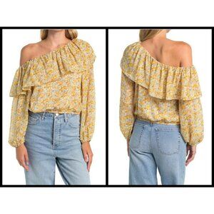 💕ASTR THE LABEL💕 Ruffle One Shoulder Top ~ Yellow Floral Print Small S NWT